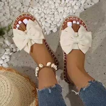 20252025 summer new flat-bottomed straw woven toe fisherman shoes bohemian outer wear cool slippers large size 43 36