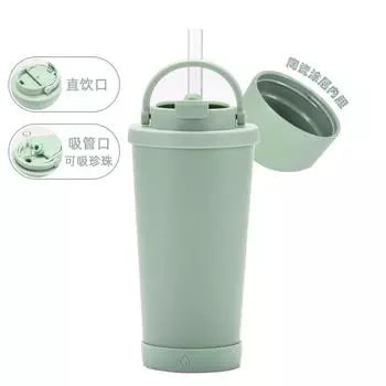 2025500 мл Кружка с соломинкой Керамическое покрытие Двойная чашка для напитков Чай с пузырьками Вакуумная Двухслойная Кружка с соломинкой 500ml