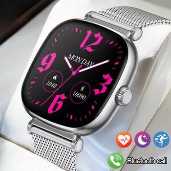 2025 1,7-дюймовый AMOLED-экран Bluetooth-вызов, пульсометр, датчик кислорода в крови, женские умные часы Многофункциональные квадратные модные часы