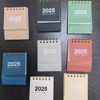 2025-2025 Simple solid color Mini Desktop Paper Calendar Dual Daily Scheduler Table Planner Yearly Agenda Organizer белый