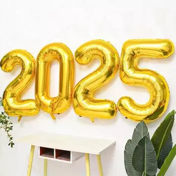 2025 32-дюймовый воздушный шар из алюминиевой фольги с надписью «С Новым годом», украшение для вечеринки в канун Нового года, реквизит для фотобудки, принадлежности для Рождества 32inch серебряный
