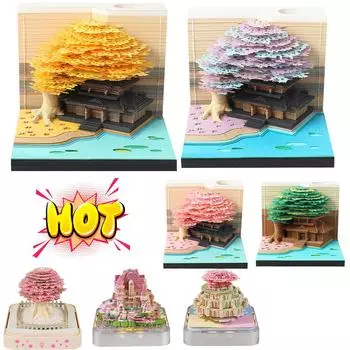 2025 3D Настольный календарь Блокнот Календарь Резьба Модель Бумажное искусство DIY Заметки Календарь Скульптура Домашний 3D Календарь со светодиодной подсветкой