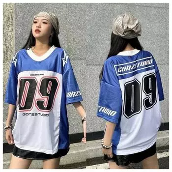 2025 3D-принтованная нейтральная футболка с круглым вырезом, свободная, спортивная, быстросохнущая, дышащая - корейский стиль XS