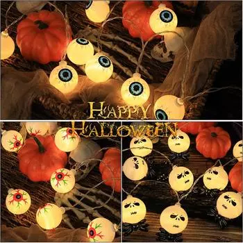 2025 6M 40LED Хэллоуин Призрак Украшения Гирлянды Фестиваль Внутренняя Атмосфера Комнатные Батарейные Огни Уличные Водонепроницаемые 413 1.5M10 bulbs battery синий