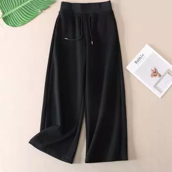 2025 American High Waist Track Sweatpants Female Spring Ant Waist Loose Sycamore Wide Leg Casual Long Pants T74 Black M