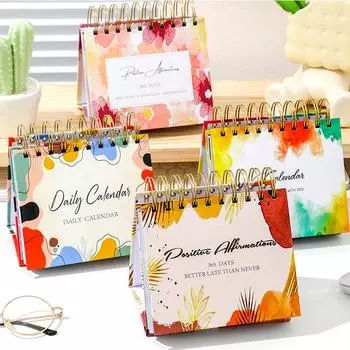 2025 Английский календарь Мини мультяшный настольный календарь 180 страниц ежемесячное расписание модный настольный декоративный календарь для спальни