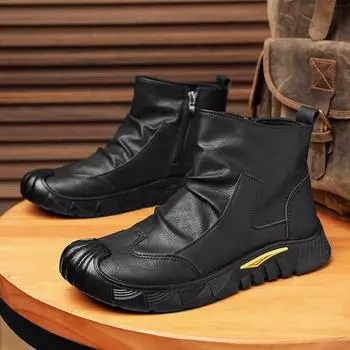 2025 Autumn and Winter Fashion Anti slip Black Plush New Versatile Trendy Men s Shoes Comfortable Trendy Leather Boots 39