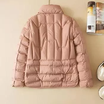 2025 Autumn and Winter Light and Thin Double Pocket Stand-up Collar Single-breasted White Duck Down Jacket Women s Winter New S