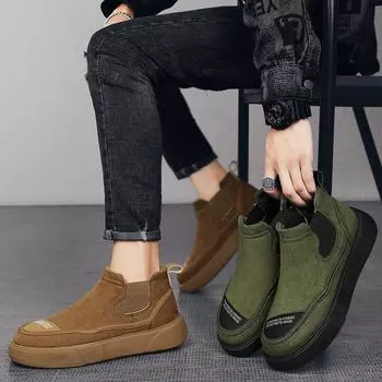 2025 autumn and winter live broadcast models, medium-top anti-velvet leather panel shoes, outdoor Martin boots, men s tooling, retro foot locom 39 чёрный