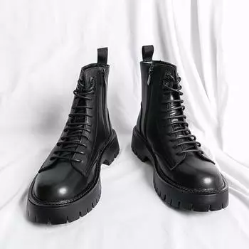 2025 autumn and winter Martin boots new youth outdoor high-top men s boots lace-up fashion versatile trendy shoes men 38 чёрный