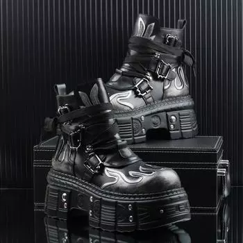 2025 Autumn and Winter New British Style Men s Thick-soled Heightening 8cm Tide Brand punk Locomotive Niche Boots 38