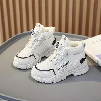 2025 autumn and winter new children s trend snow boots high-top Martin boots portable rotating button velvet to keep warm classmates 28