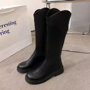 2025 autumn and winter new Chinese heel square and round head boots children s European and American trends thick-soled foreign trade but knee women s 35