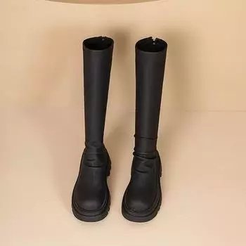 2025 autumn and winter new European and American foreign trade large size round head high tube elastic muffin thick bottom long tube thin women s boot 35