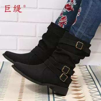 2025 autumn and winter new giant Ti low-heeled boots wish European and American large-size women s boots Martin boots spot 35
