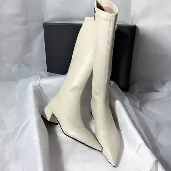 2025 autumn and winter new high-heeled temperament high boots pointed Korean version British style but knee boots 35 чёрный