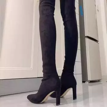 2025 autumn and winter new high heels thin socks boots black pointed thick heel elastic short boots women s versatile flat heel temperament 35