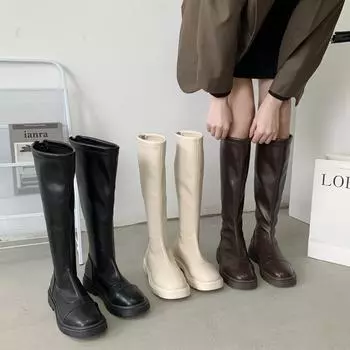 2025 autumn and winter new Internet celebrity knight boots flat high boots comfortable and thin Martin boots knee elastic boots 35 чёрный