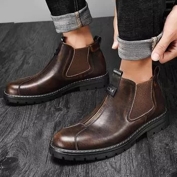 2025 autumn and winter new medium-top heightening men s shoes men s casual retro British style trend round-head Martin boots 38