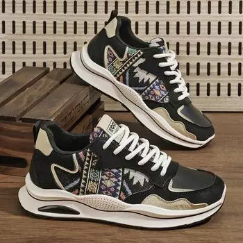 2025 autumn and winter new men s shoes trendy fashion printing embroidery sports and leisure shoes comfortable thick soles heightening shoes men 39 чёрный