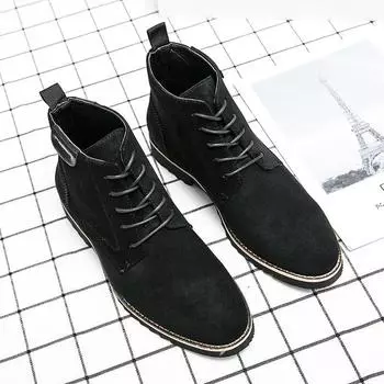 2025 autumn and winter new men s pointed head Korean version fashion casual leather shoes high-top suede lace-up leather shoes men s shoes 38 коричневый