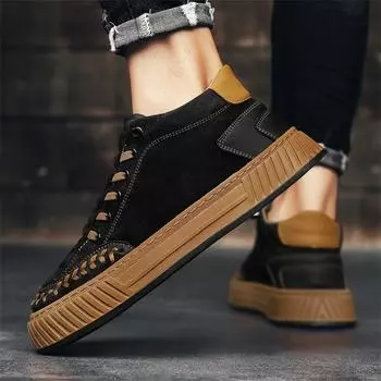 2025 autumn and winter new men s thick-soled low-top casual suede leather board shoes non-slip street outdoor student sports shoes 39 чёрный