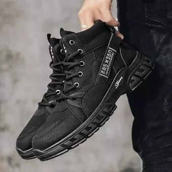 2025 autumn and winter new men s shoes fashion high-top canvas shoes trendy men s tooling shoes Martin boots casual board shoes men 39