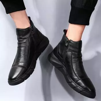 2025 autumn and winter new men s casual shoes, versatile student velvet leather boots, high-top side zipper Martin boots 39