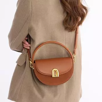 2025 autumn and winter new niche design handbag fashionable commuter semi-round bag high-end single shoulder crossbody saddle bag коричневый