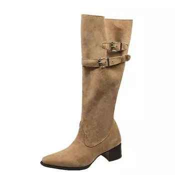 2025 autumn and winter new pointed knight boots comfortable thick heel high boots fashionable versatile high heel sleeve women s boots 35