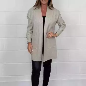 2025 Autumn and Winter New Women s V-neck Pocket Button Long Cardigan Jacket S светло-серый