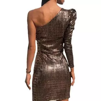 2025 autumn and winter new women s clothing single shoulder long sleeve dress slim pencil skirt S темно-коричневого