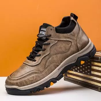 2025 autumn and winter single cotton new outdoor casual shoes large size soft leather soft sole mountaineering waterproof and non-slip shoes men 39 чёрный