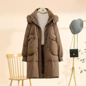 2025 Autumn and Winter White Duck Down Jacket Women s Medium and Long Loose Casual Warm Versatile Knee Extended Jacket S