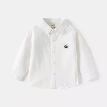 2025 autumn Boys long-sleeved shirt 2025 new baby striped embroidered shirt Korean version loose shirt 90cm белый