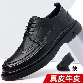 2025 autumn casual leather shoes men s cowhide British business leather shoes carved shoes breathable men s handmade online men s shoes 38 чёрный