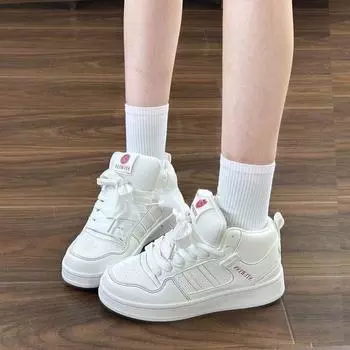 2025 autumn cold-proof little white shoes Korean version of niche college style bread shoes women s ins versatile platform casual board shoes 35 белый