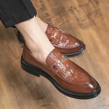 2025 autumn fashion trend pointed casual leather shoes men s British retro lazy business beanie shoes men s shoes 37 чёрный