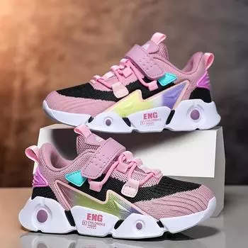 2025 Autumn Girls Casual Shoes Light Mesh Sneakers Kids Summer Children Tenis Cute Female Cartoon Sport Running Sock Footwear 33 лавандовый