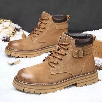 2025 autumn men s leather Martin boots trendy casual tooling shoes men s British style thick-soled wear-resistant rhubarb boots 38