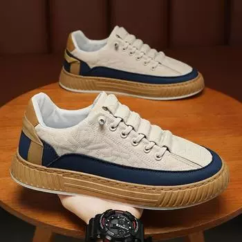 2025 autumn men s shoes new breathable canvas shoes men s trend versatile white shoes platform sports and leisure board shoes 39 бежевый