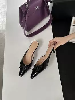 2025 autumn new bag head half slippers French fairy style Mary Jane shoes women with skirt low heel bow 35