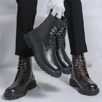 2025 autumn new British Martin boots large size leather shoes foreign trade high top leather shoes versatile casual men s shoes 38 чёрный