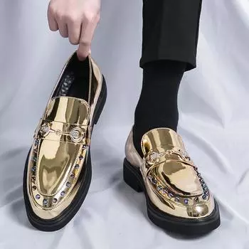 2025 autumn new business British men s casual leather shoes trend glossy leather work shoes large size heightening leather shoes 38 чёрный