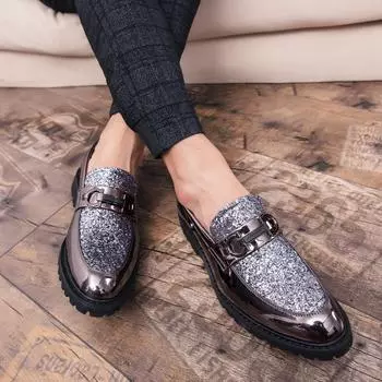 2025 autumn new business British men s casual leather shoes trend glossy leather work shoes large size heightening leather shoes 38 чёрный