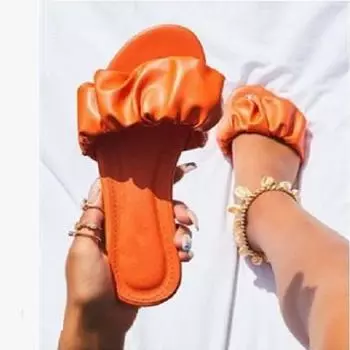 2025 autumn new European and American flat-bottomed cool slippers women wear large size pleated slippers slippers 36 белый