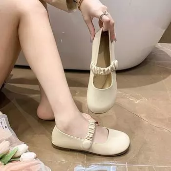 2025 autumn new flat-soled single shoes round head shallow mouth word with Velcro Doudou shoes women s shoes 35