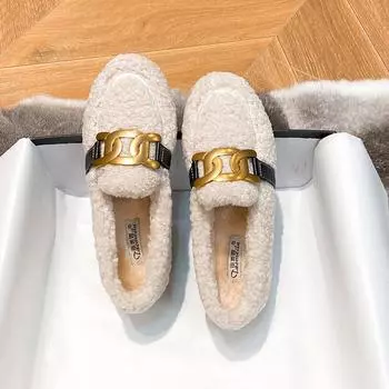 2025 autumn new lamb wool women s shoes with velvet outer wear versatile Doudou shoes women s winter pregnant women cotton shoes fluffy shoes soft 34