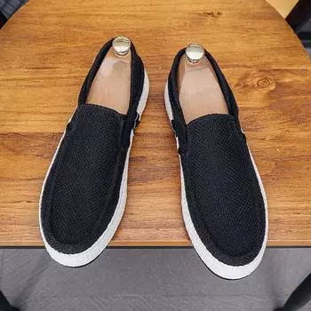 2025 autumn new linen shoes one pedal two wear one pedal lazy sailing shoes soft-soled breathable board shoes men 39