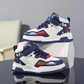 2025 autumn new male and female students high-top Velcro casual running shoes medium and older children s fashion versatile board shoes 28